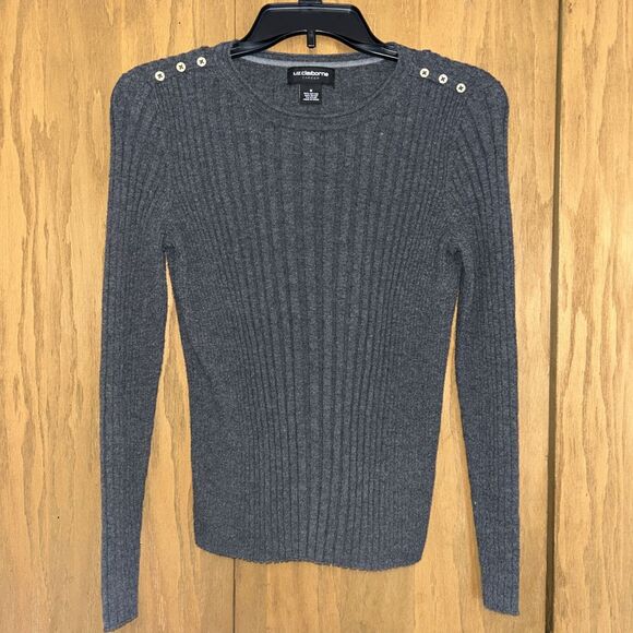 Liz Claiborne Tops - Liz Claiborne Women's MediumRibbed Knit‎  Pullover Cotton Long Sleeve  Gray
